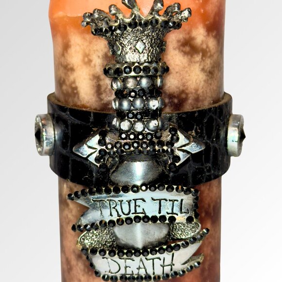 CHROME ANGELS Brown Candle with Leather and Swarovski Crystals on Chrome - Picture 7 of 16